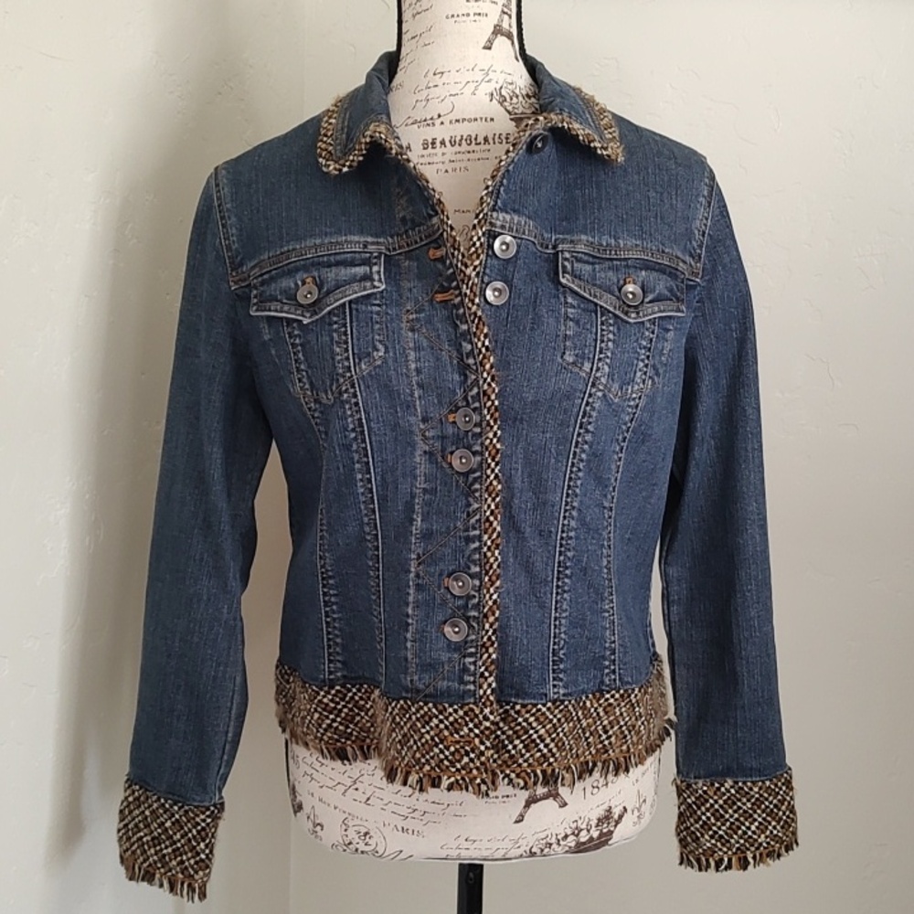 Coldwater Creek Denim Blue Jacket Woven Trim  SZ: 10